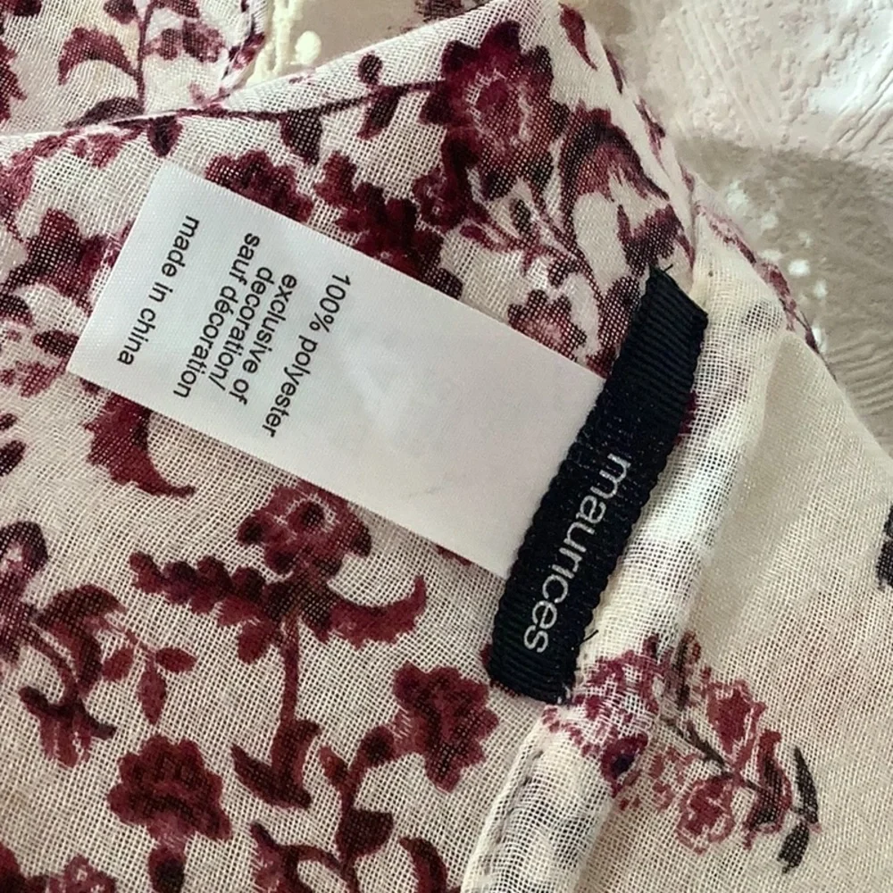 Maurices - Infinity Scarf - lace trim - two different patterns - cream burgundy